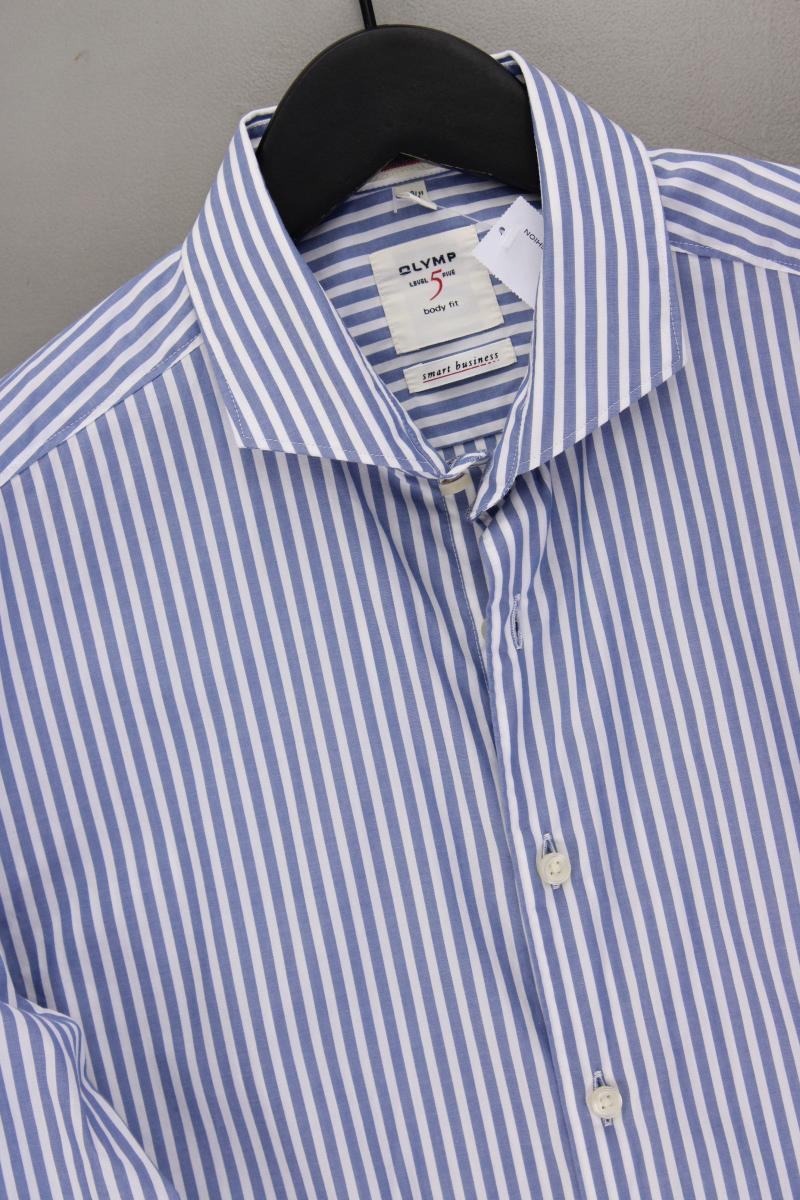 Olymp Langarmhemd für Herren Gr. Hemdgröße 40 gestreift blau aus Baumwolle