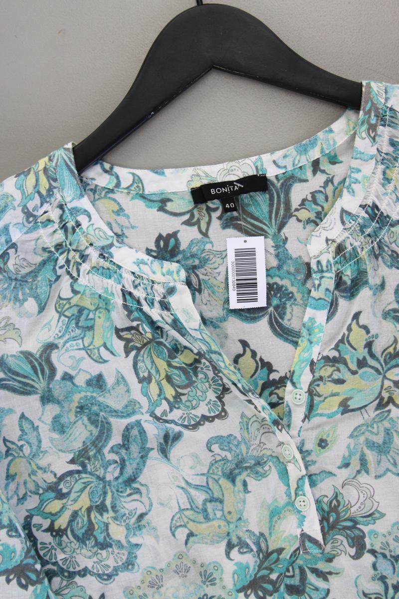 Bonita Classic Bluse Gr. 40 mit Blumenmuster 3/4 Ärmel blau aus Baumwolle