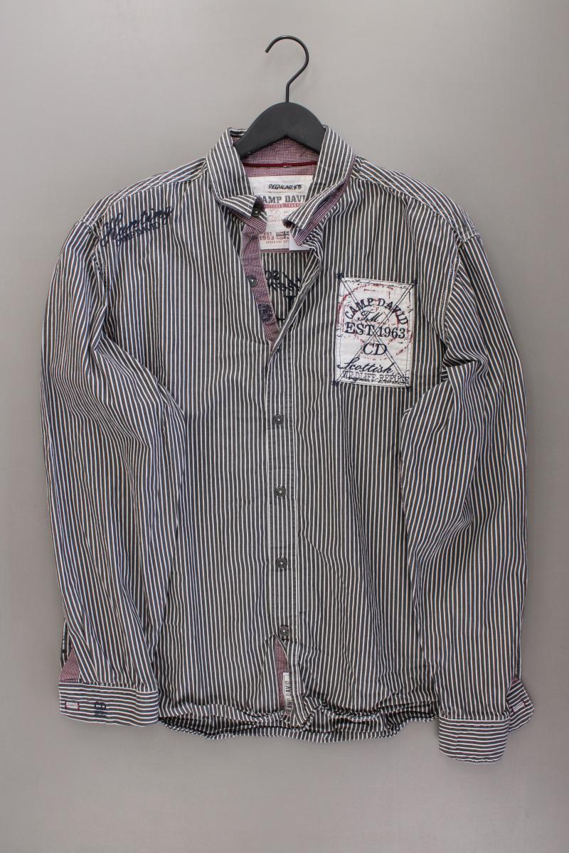 Camp David Langarmhemd für Herren Gr. XL gestreift grau aus Baumwolle