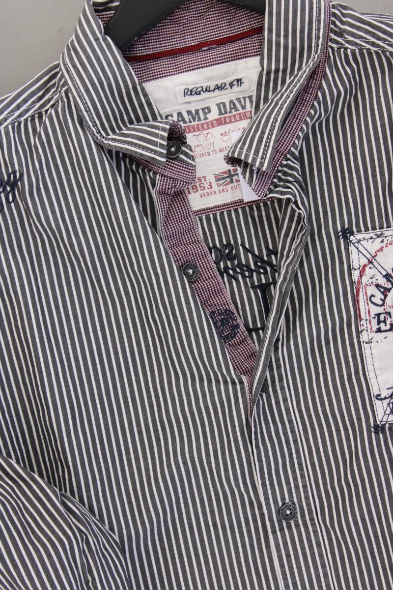 Camp David Langarmhemd für Herren Gr. XL gestreift grau aus Baumwolle