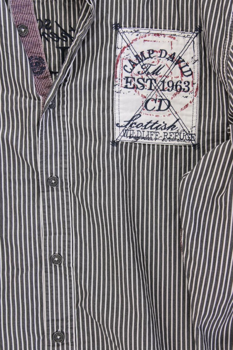Camp David Langarmhemd für Herren Gr. XL gestreift grau aus Baumwolle