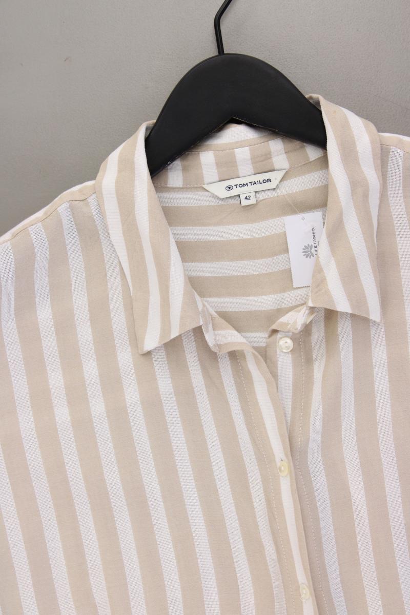 Tom Tailor Kurzarmbluse Gr. 42 gestreift creme aus Viskose