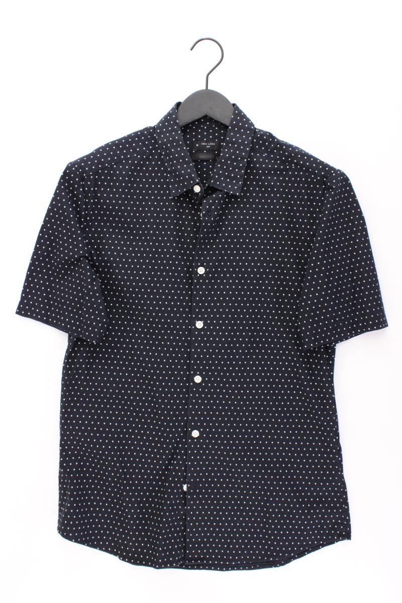 New Look Kurzarmhemd für Herren Gr. M gepunktet blau aus Baumwolle