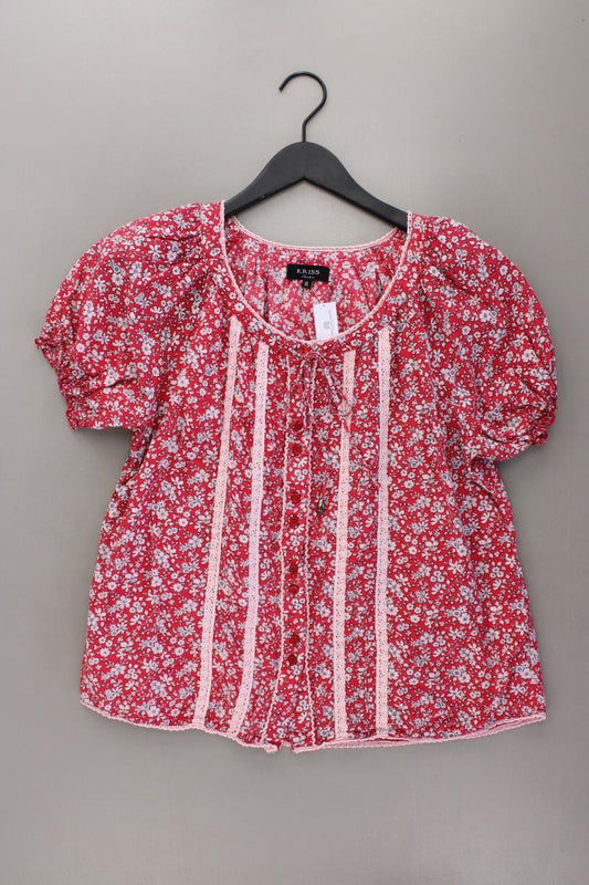 Kriss Sweden Kurzarmbluse Gr. XL mit Blumenmuster rot aus Baumwolle