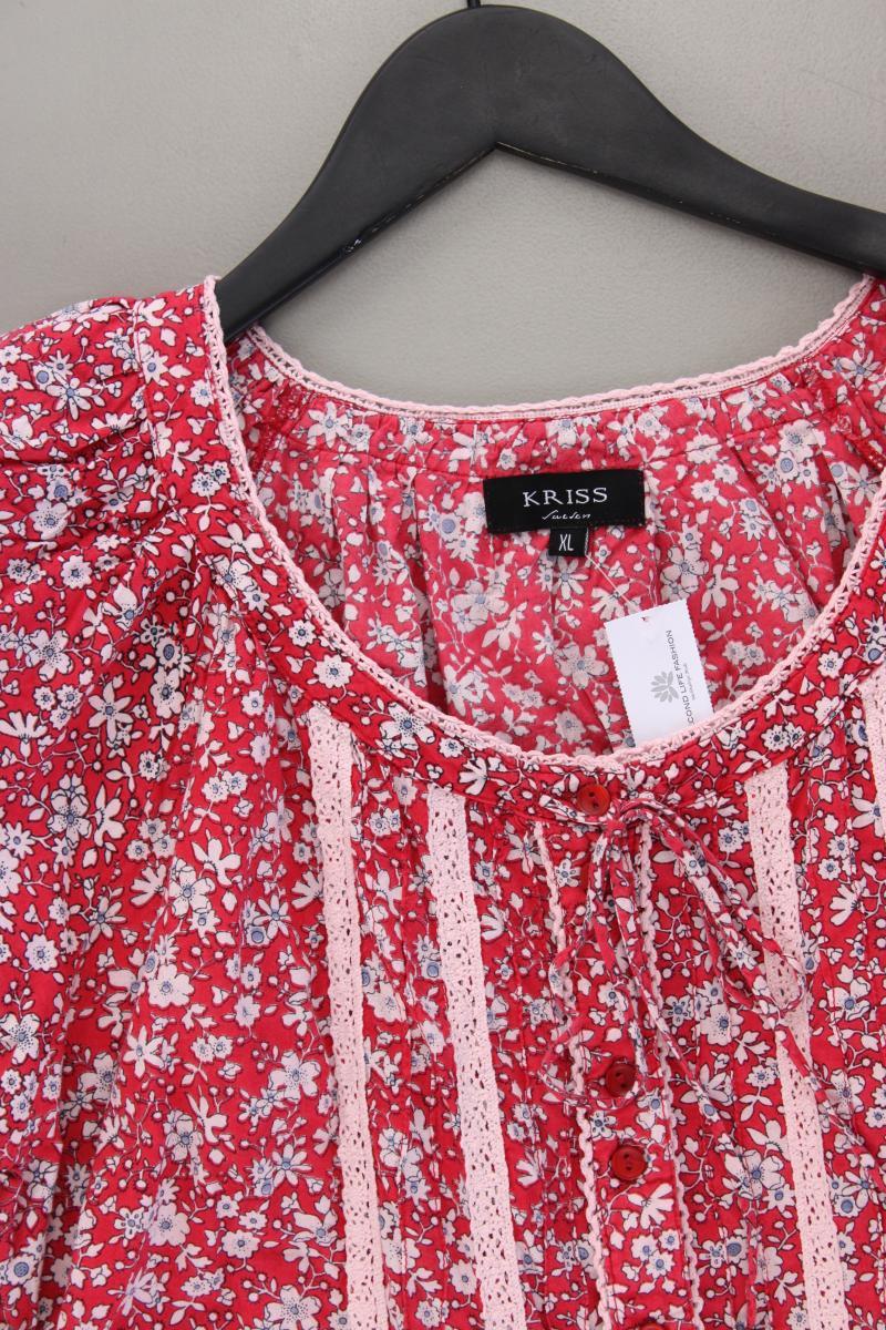 Kriss Sweden Kurzarmbluse Gr. XL mit Blumenmuster rot aus Baumwolle