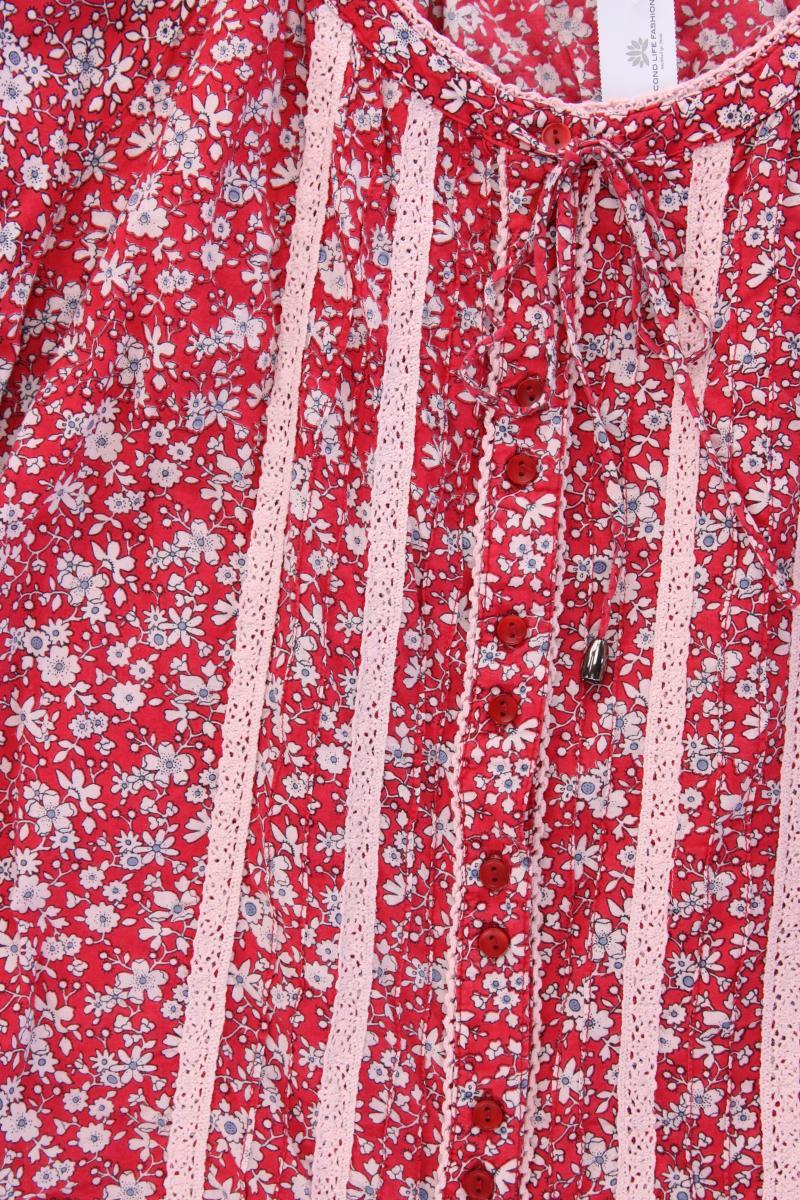 Kriss Sweden Kurzarmbluse Gr. XL mit Blumenmuster rot aus Baumwolle