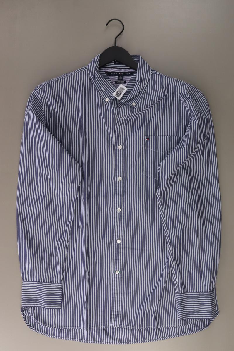 Tommy Hilfiger Langarmhemd für Herren Gr. XL gestreift blau aus Baumwolle