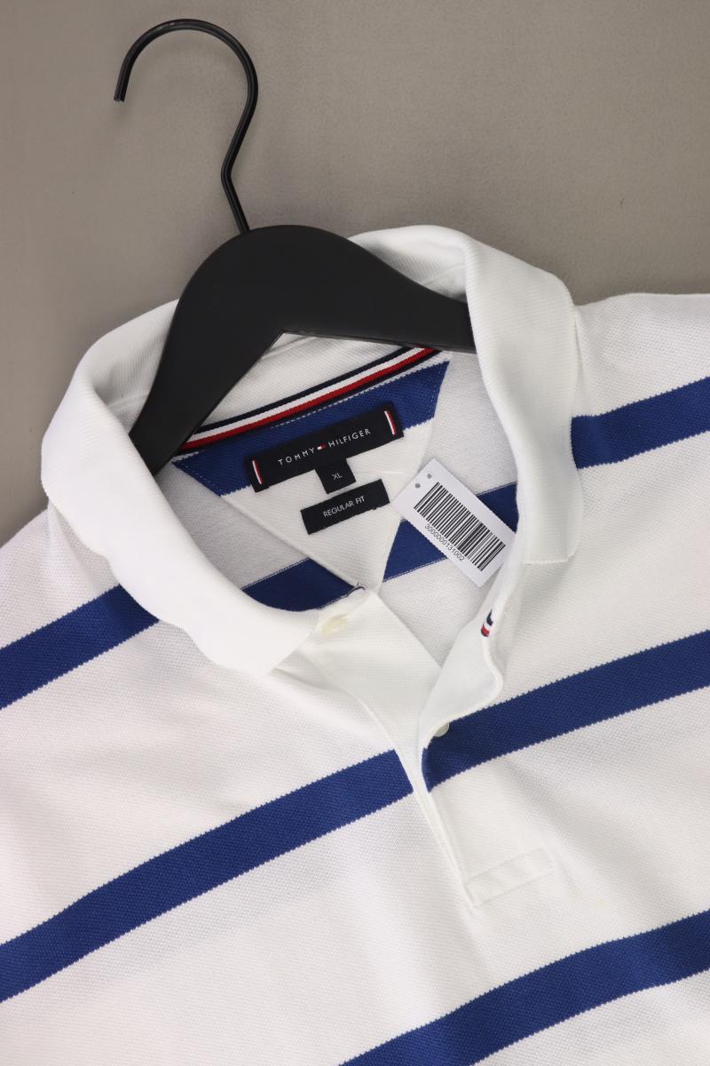 Tommy Hilfiger Poloshirt für Herren Gr. XL gestreift Kurzarm weiß aus Baumwolle