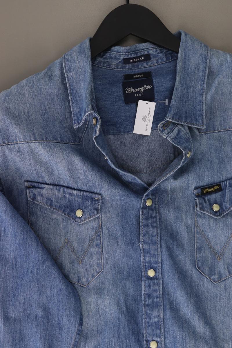 Wrangler Jeanshemd für Herren Gr. XL Langarm blau aus Baumwolle