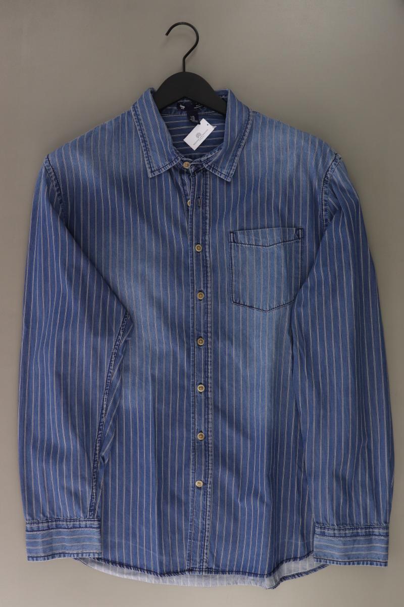 GAP Jeanshemd für Herren Gr. XL gestreift Langarm blau aus Baumwolle