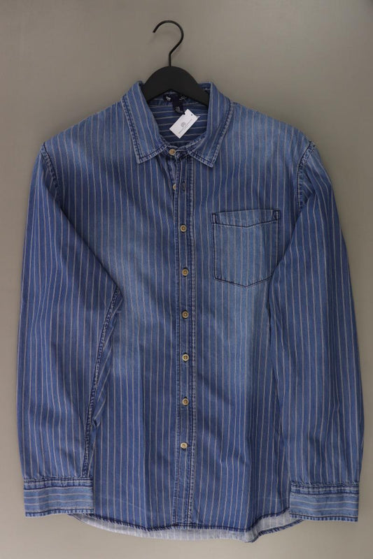 GAP Jeanshemd für Herren Gr. XL gestreift Langarm blau aus Baumwolle