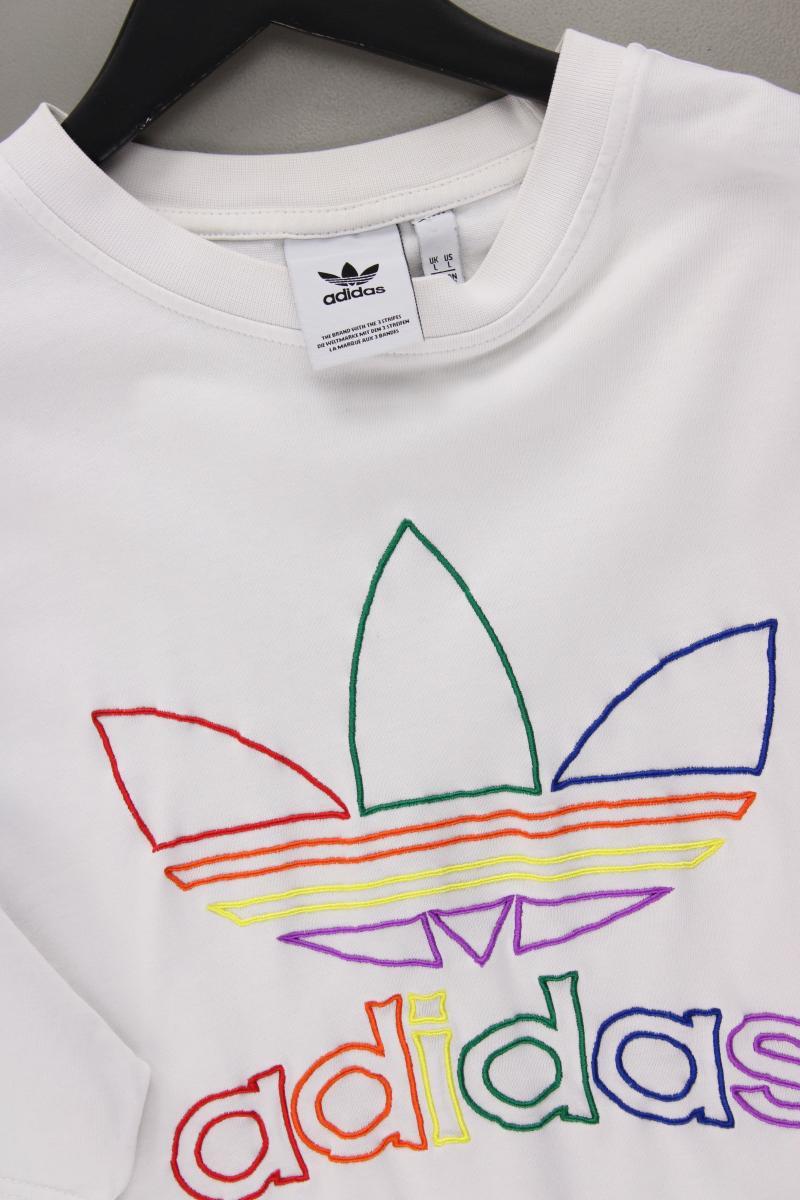 Adidas T-Shirt für Herren Gr. L Kurzarm weiß aus Baumwolle
