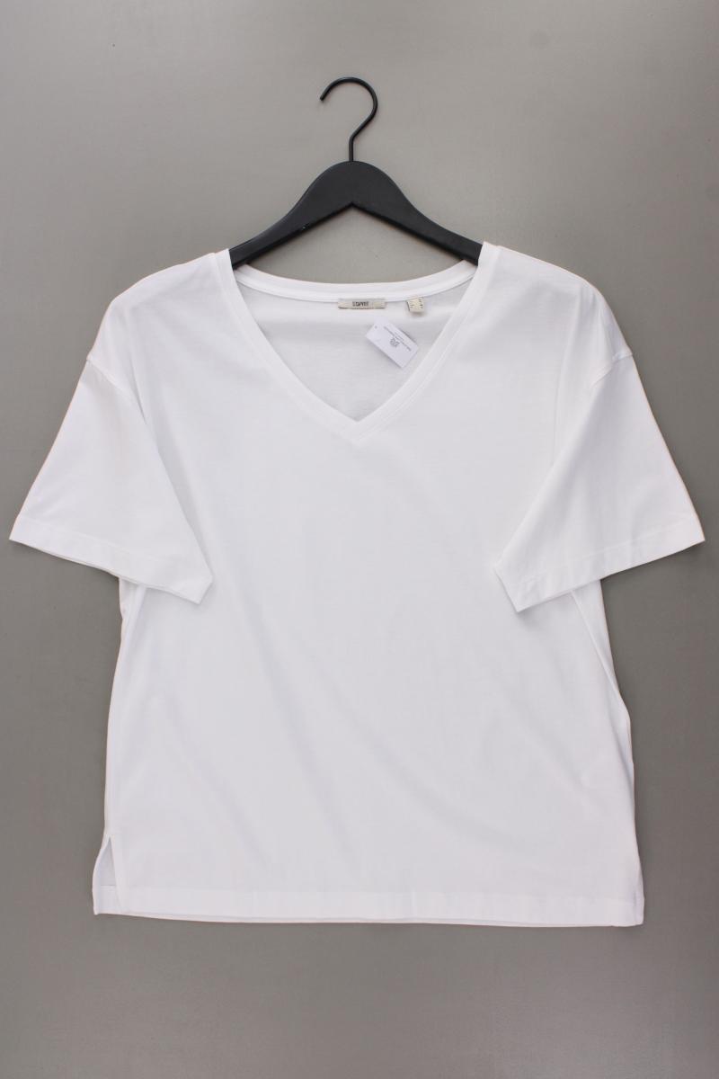 Esprit Shirt mit V-Ausschnitt Gr. M neuwertig Kurzarm weiß aus Modal