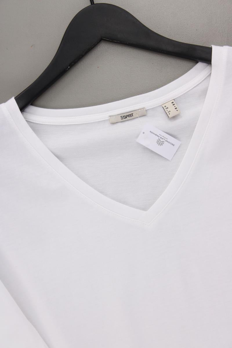 Esprit Shirt mit V-Ausschnitt Gr. M neuwertig Kurzarm weiß aus Modal