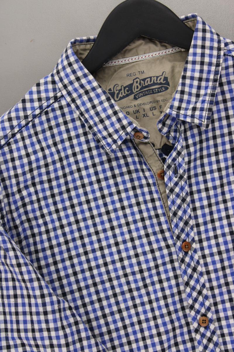 edc by Esprit Karohemd für Herren Gr. L kariert Langarm blau aus Baumwolle