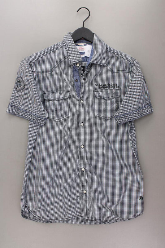 s.Oliver Karohemd für Herren Gr. M kariert Kurzarm grau aus Baumwolle