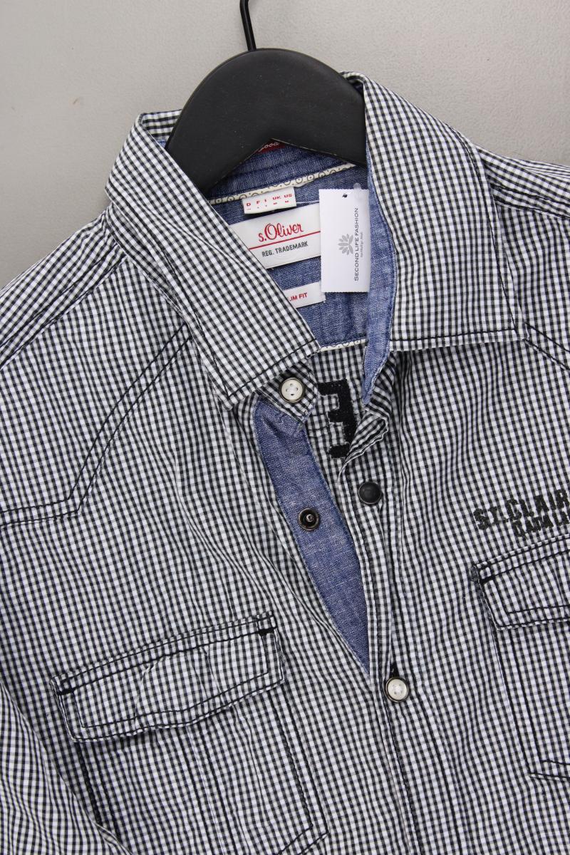 s.Oliver Karohemd für Herren Gr. M kariert Kurzarm grau aus Baumwolle