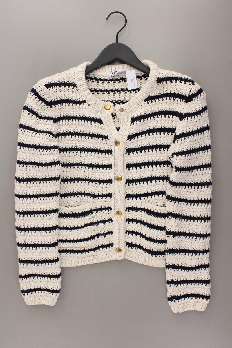 Zara Strickjacke Gr. L gestreift Langarm creme aus Baumwolle