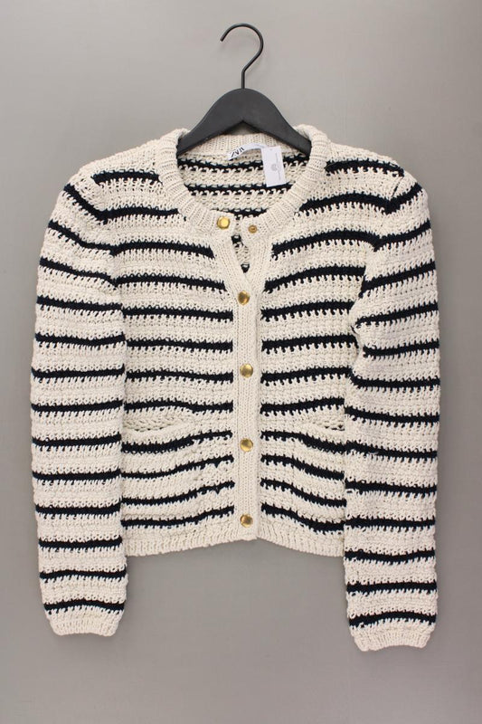 Zara Strickjacke Gr. L gestreift Langarm creme aus Baumwolle