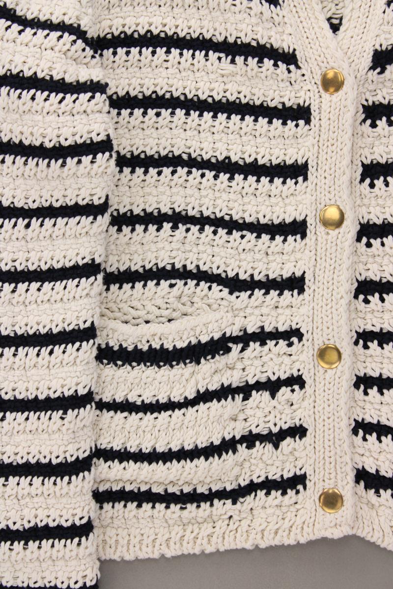 Zara Strickjacke Gr. L gestreift Langarm creme aus Baumwolle