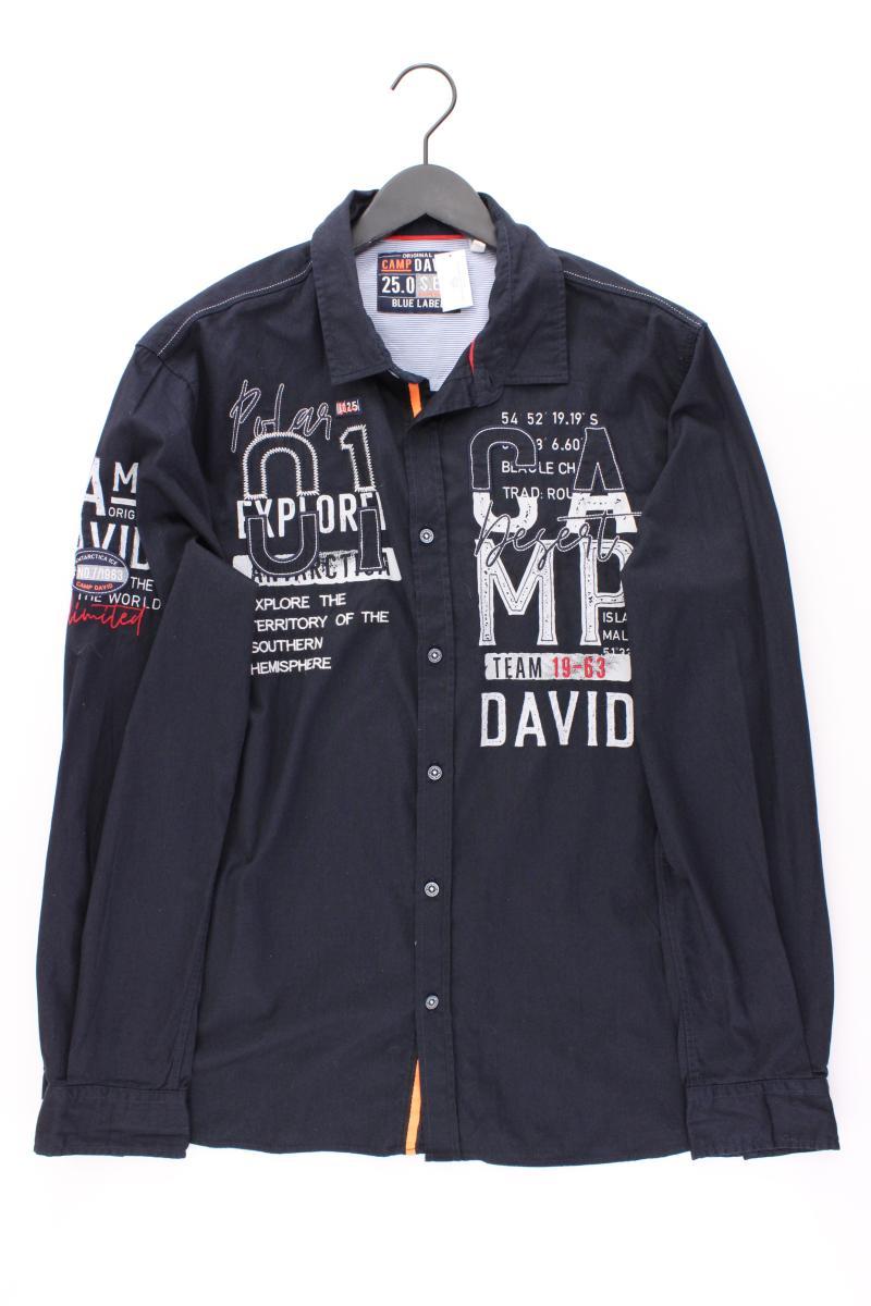 Camp David Langarmhemd für Herren Gr. XL blau aus Baumwolle
