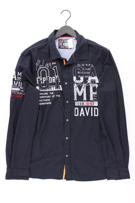 Camp David Langarmhemd für Herren Gr. XL blau aus Baumwolle