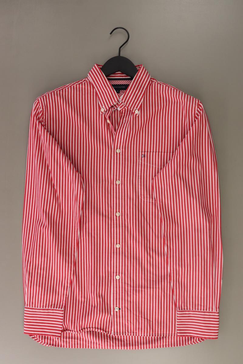 Tommy Hilfiger Langarmhemd für Herren Gr. M gestreift rot aus Baumwolle