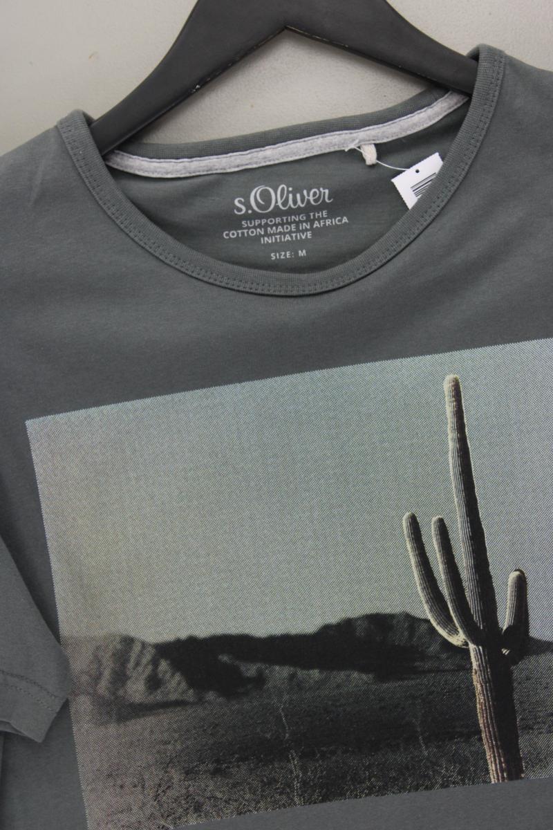 s.Oliver Printshirt für Herren Gr. M Kurzarm grau aus Baumwolle