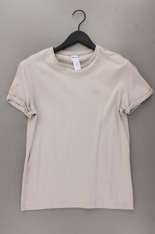Bershka T-Shirt für Herren Gr. S Kurzarm creme aus Baumwolle