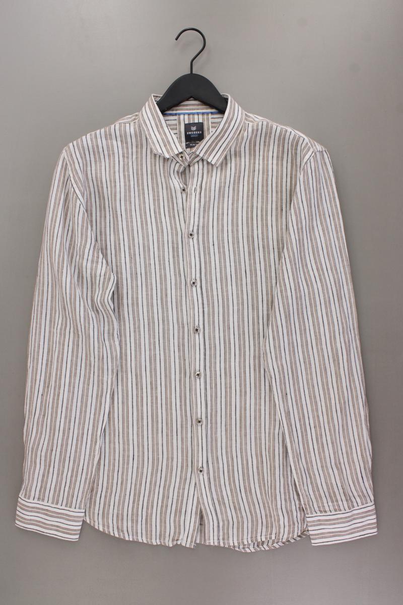 Engbers Leinenhemd für Herren Gr. Hemdgröße 43/44 gestreift Langarm braun