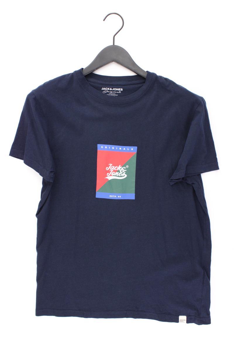 Jack & Jones Printshirt für Herren Gr. M Kurzarm blau aus Baumwolle