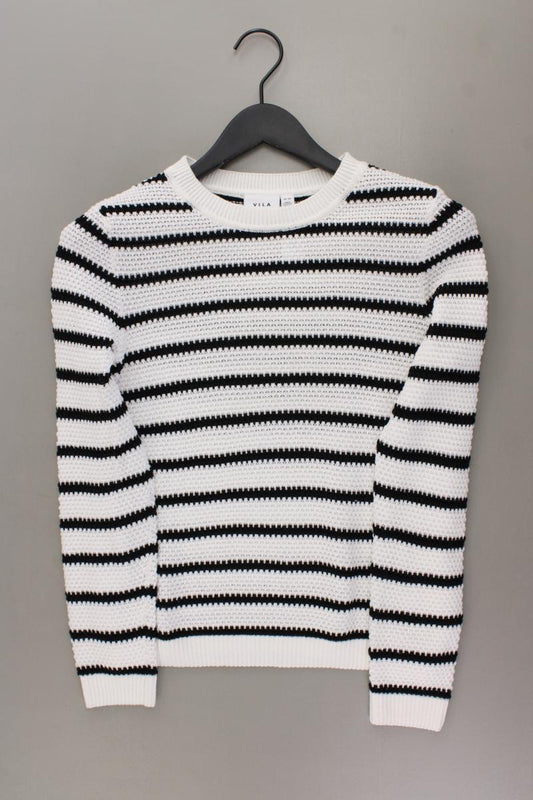 Vila Grobstrickpullover Gr. XS gestreift weiß aus Baumwolle
