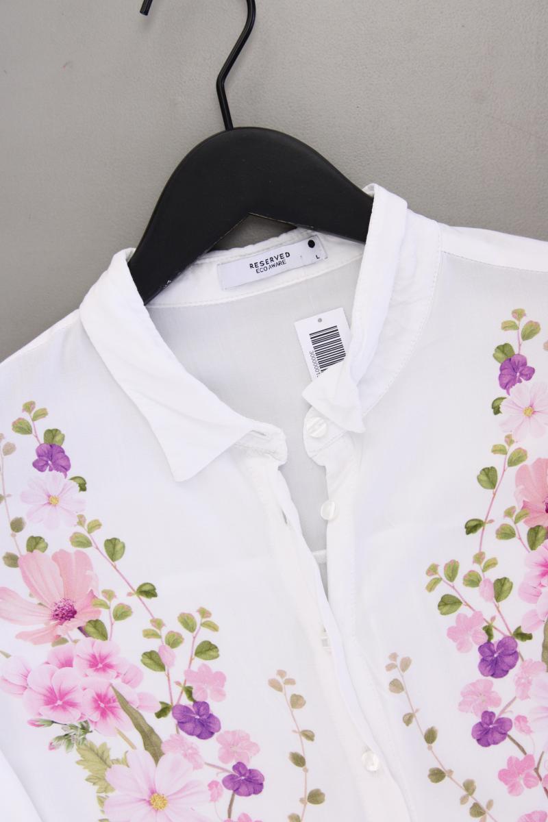 Reserved Classic Bluse Gr. L mit Blumenmuster 3/4 Ärmel weiß aus Viskose