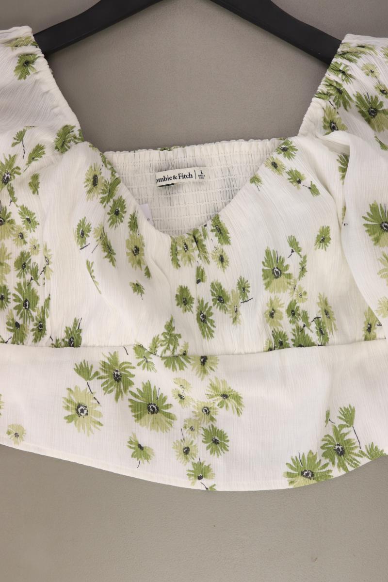 Abercrombie & Fitch Crop Bluse Gr. L mit Blumenmuster 3/4 Ärmel weiß
