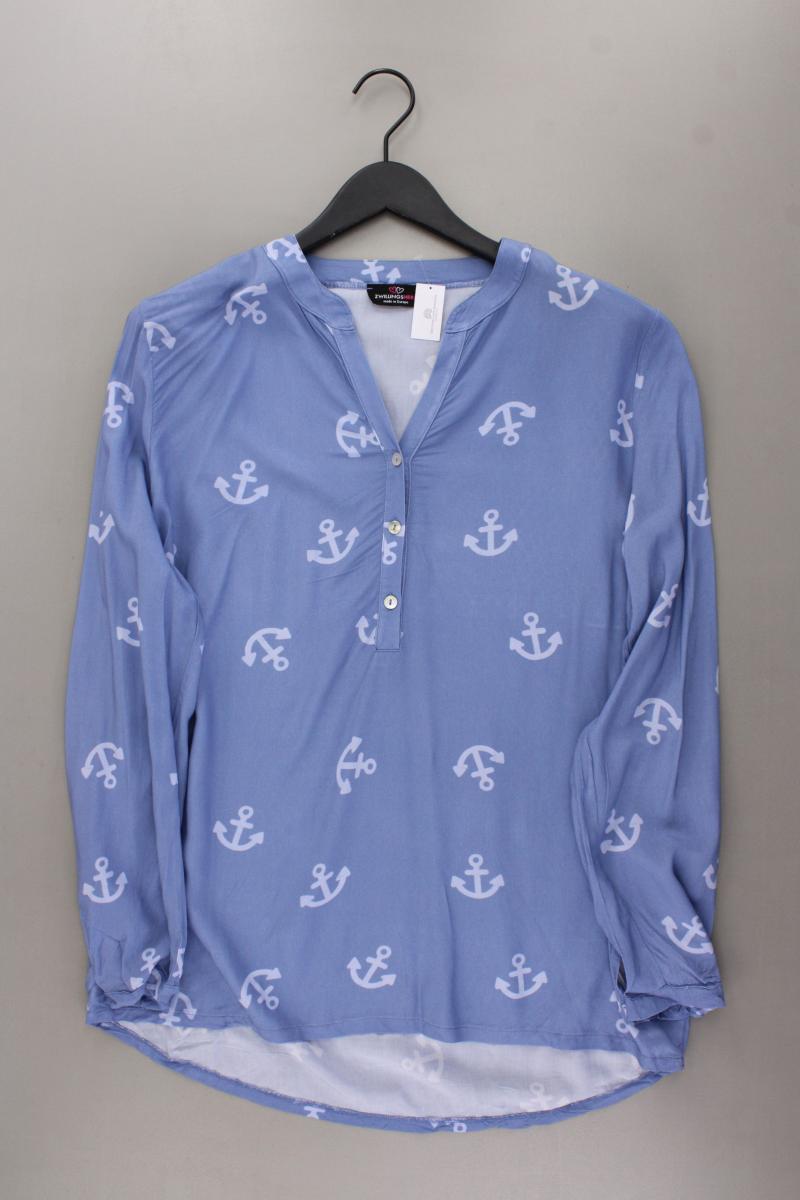 Zwillingsherz Bluse mit Ankermuster Gr. M Langarm blau aus Viskose
