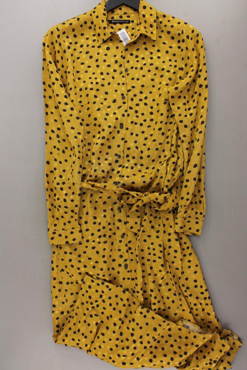 Expresso Langarmkleid Gr. 38 gepunktet neuwertig mit Gürtel gelb aus Viskose