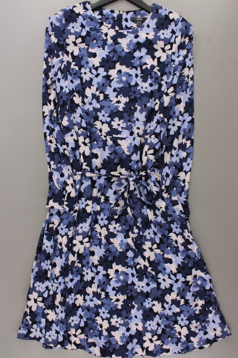 Esprit Langarmkleid Gr. 38 mit Blumenmuster mit Gürtel blau aus Viskose