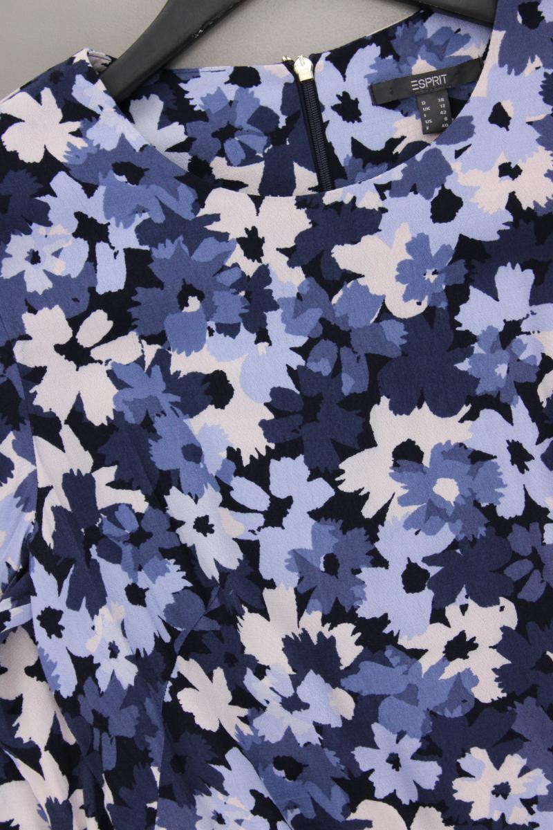 Esprit Langarmkleid Gr. 38 mit Blumenmuster mit Gürtel blau aus Viskose