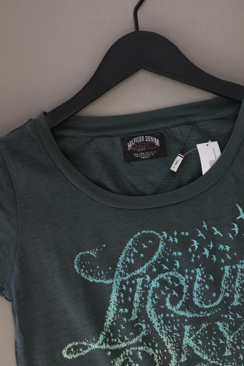 Hilfiger Denim Printshirt Gr. S Kurzarm olivgrün aus Baumwolle