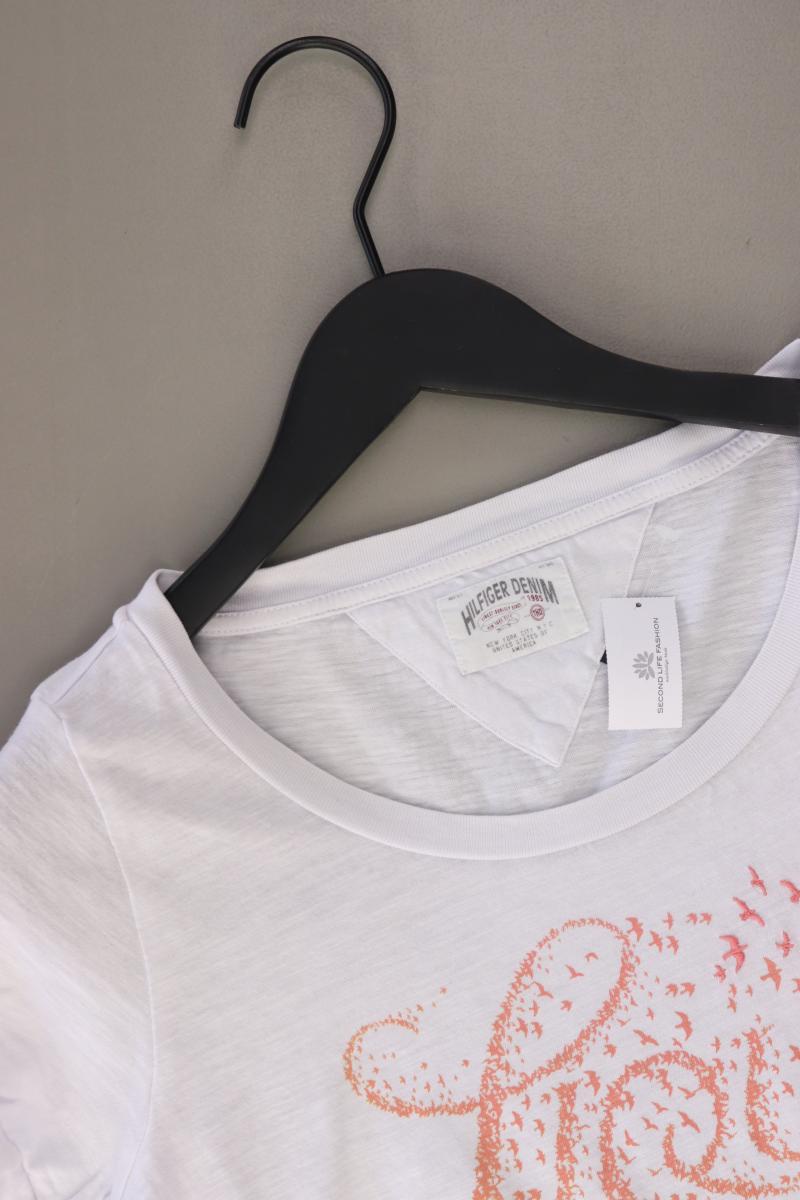 Hilfiger Denim Printshirt Gr. S Kurzarm weiß aus Baumwolle