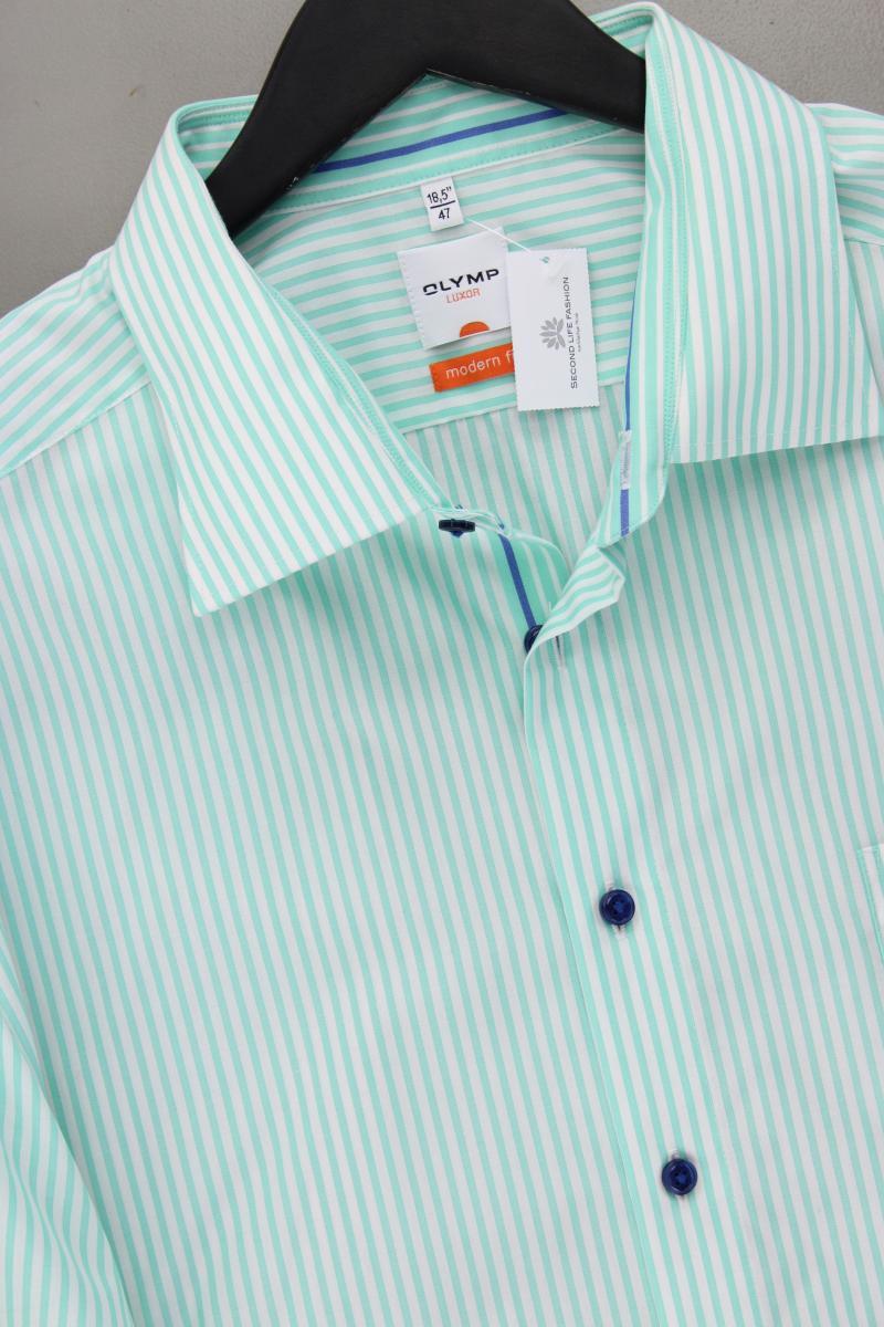 Olymp Kurzarmhemd für Herren Gr. Hemdgröße 47 gestreift grün aus Baumwolle