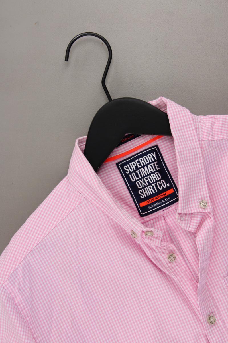 Superdry Karohemd für Herren Gr. M kariert Kurzarm rosa aus Baumwolle