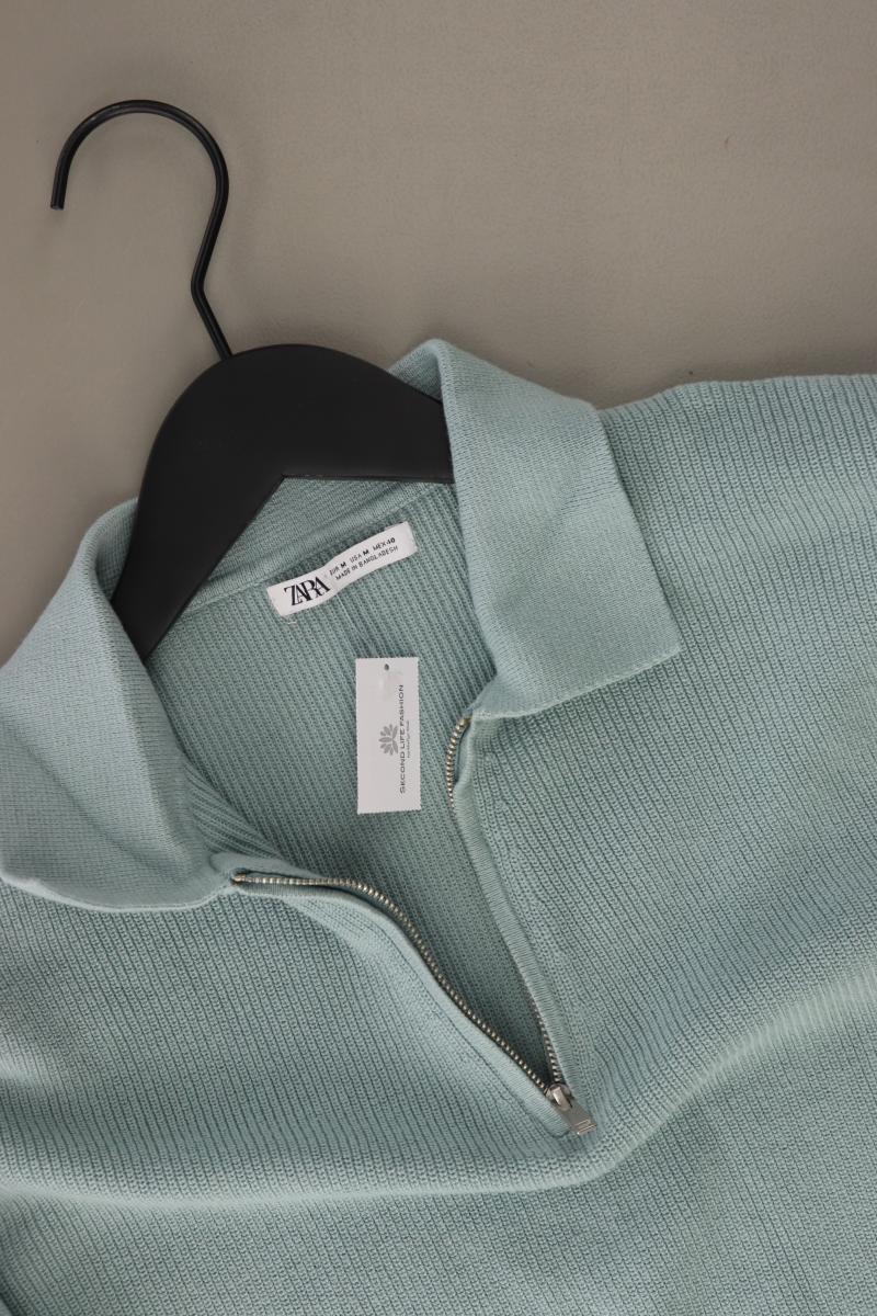 Zara Strickshirt für Herren Gr. M Kurzarm blau aus Baumwolle