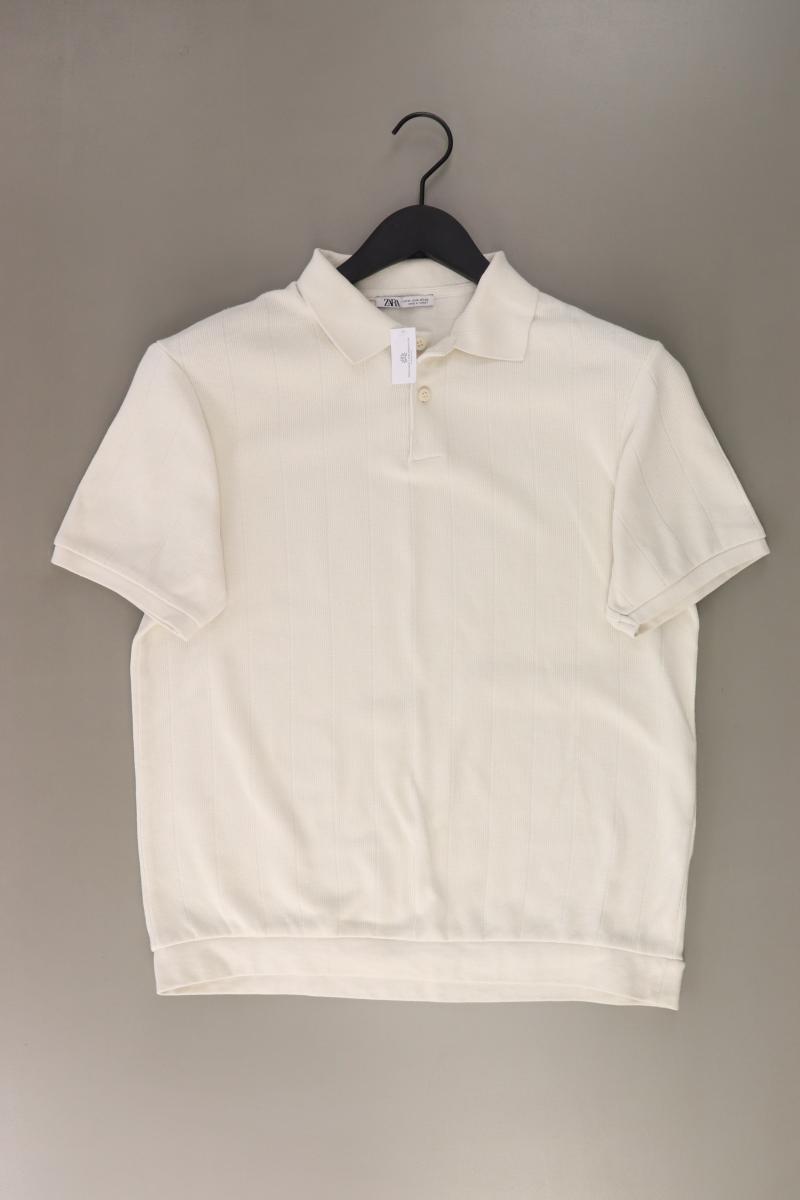 Zara Poloshirt für Herren Gr. M Kurzarm creme aus Polyester