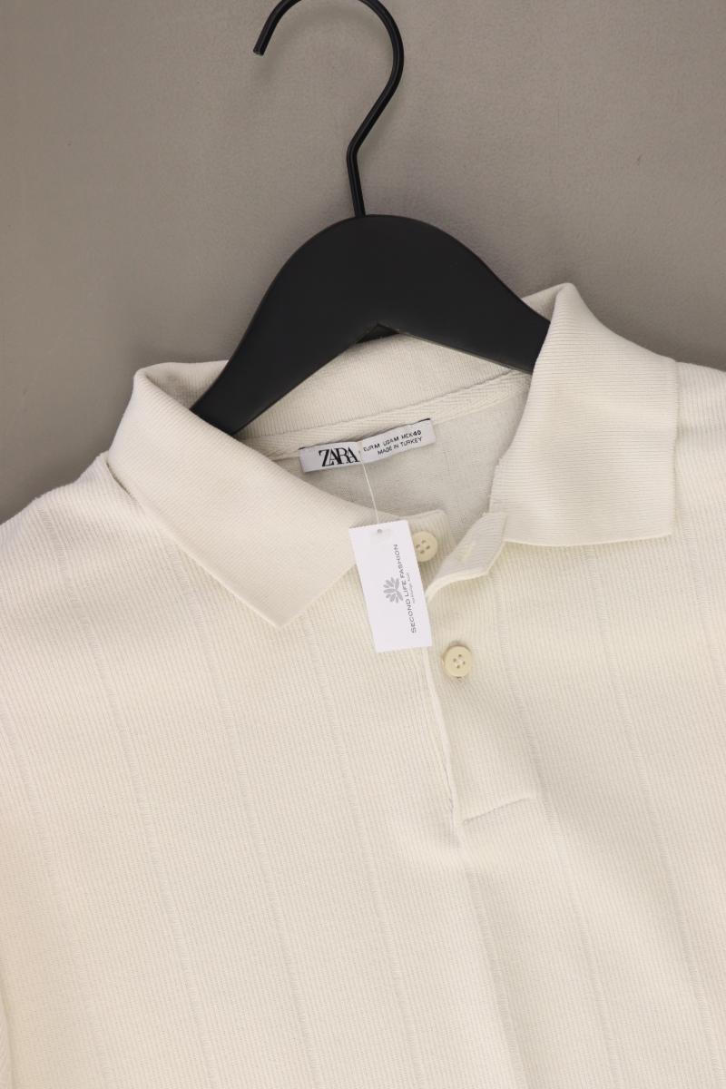 Zara Poloshirt für Herren Gr. M Kurzarm creme aus Polyester