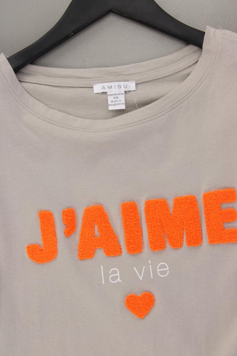 Amisu Shirt Gr. XS neuwertig Kurzarm grau aus Baumwolle