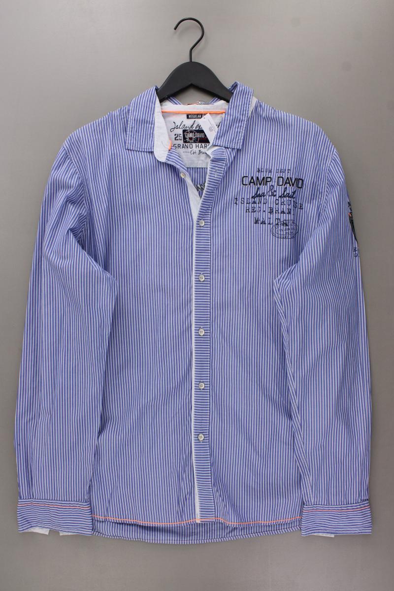 Camp David Langarmhemd für Herren Gr. XXL gestreift blau aus Baumwolle