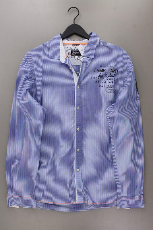 Camp David Langarmhemd für Herren Gr. XXL gestreift blau aus Baumwolle