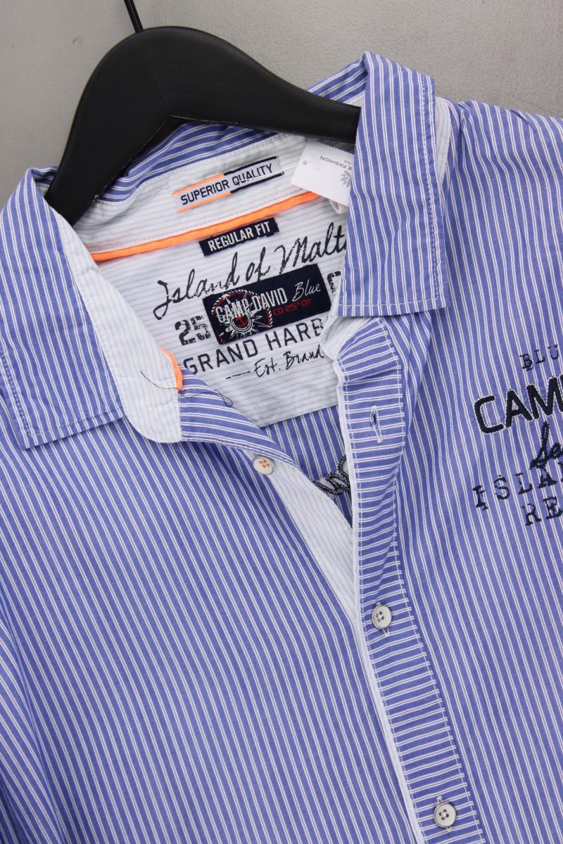 Camp David Langarmhemd für Herren Gr. XXL gestreift blau aus Baumwolle