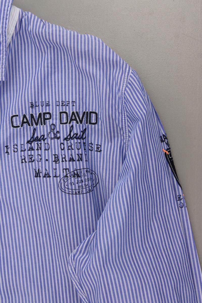 Camp David Langarmhemd für Herren Gr. XXL gestreift blau aus Baumwolle